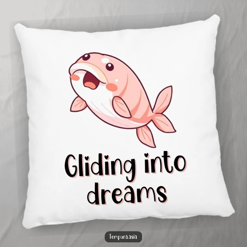 Funny unagi pillow with a beaming eel character gracefully gliding, perfect for adding comfort and humor.