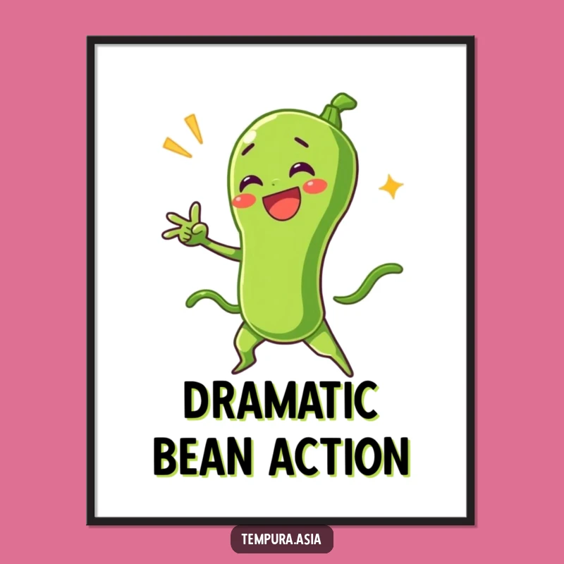 Funny Green Bean Tempura Dramatic Pose Poster - Hilarious Food Art Print