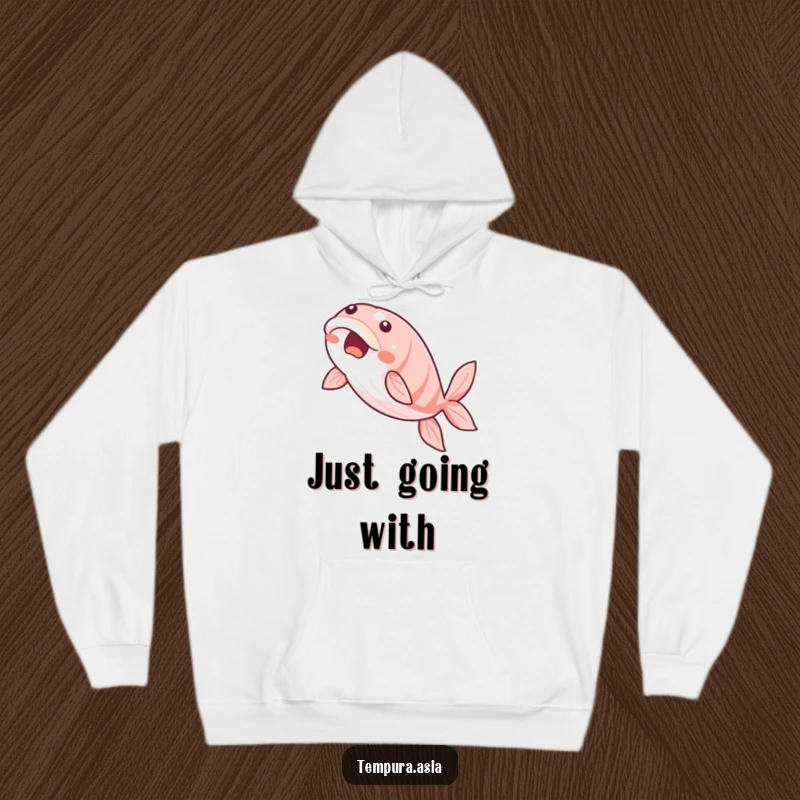 Funny unagi hoodie featuring a beaming eel slice smoothly gliding through the air, offering warmth and humor.