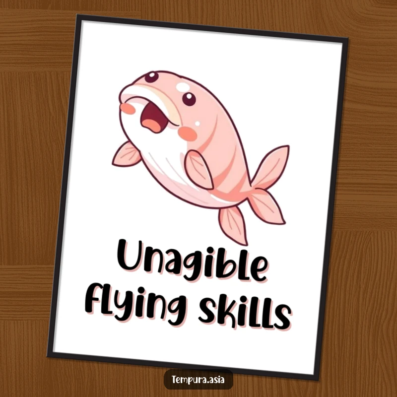 Funny Free Printable Wall Art of a beaming unagi gracefully gliding through the air, adding elegance.