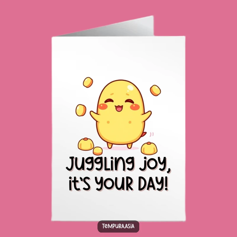 Free Printable Funny Birthday Card: Giggling Tamagoyaki Juggling Rice Balls Downloadable Gift