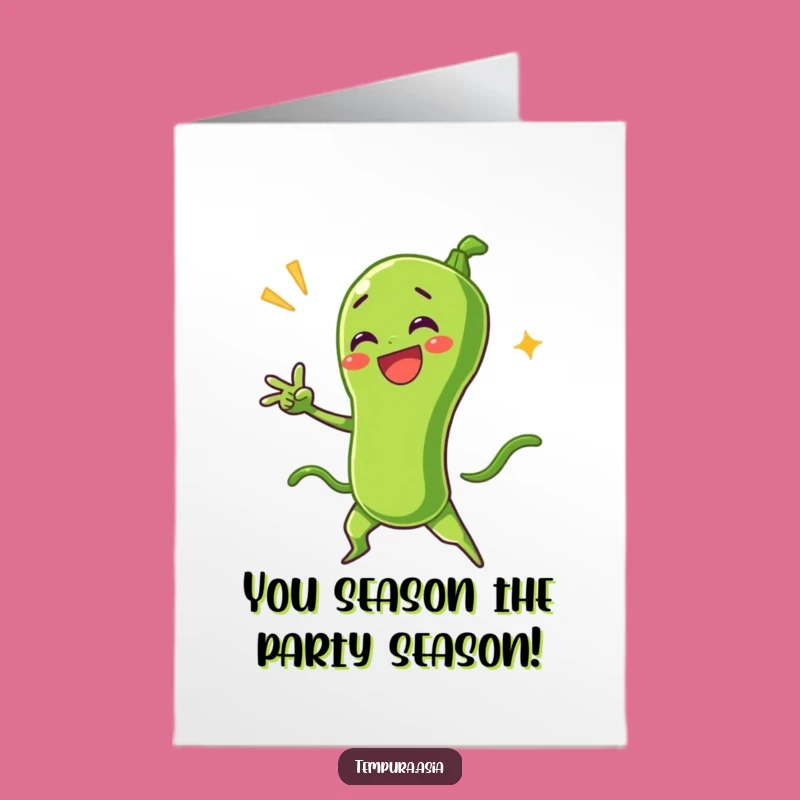 Free Printable Funny Birthday Card: Delighted Green Bean Tempura Dramatic Pose Downloadable Gift