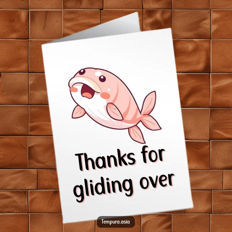 Funny Free Printable Thank You Card with a beaming unagi gracefully gliding, expressing sincere thanks.