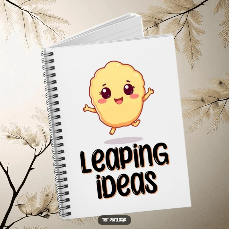 Funny tempura piece notebook with cheerful eyes doing a playful hop, great for journaling or notes.